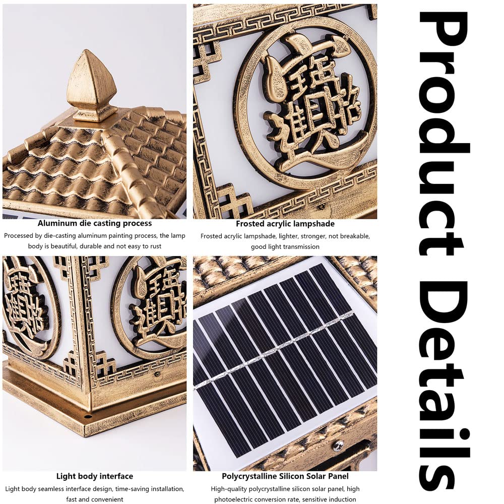 Solar Powered Courtyard Garden Lights - Traditional Chinese Palace Style Pillar Lamps for Outdoor Decoration | Perfect for Patio, Balcony, Porch & Pathway Lighting