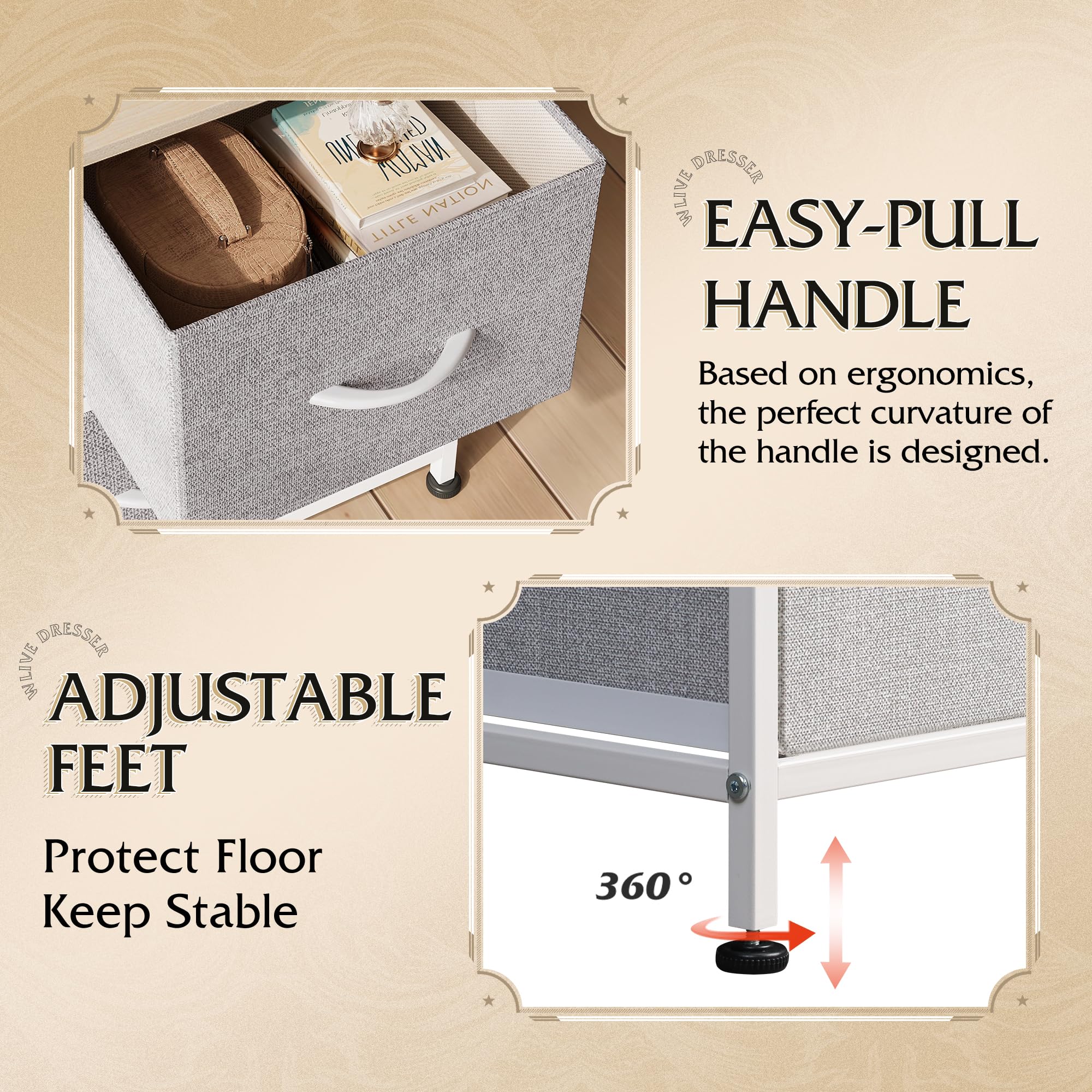 5-Drawer Fabric Dresser for Bedroom - Light Grey Storage Organizer with Fabric Bins, Wide Chest of Drawers for Closet, Living Room & Hallway | Perfect for Small Space Organization & Home Decor