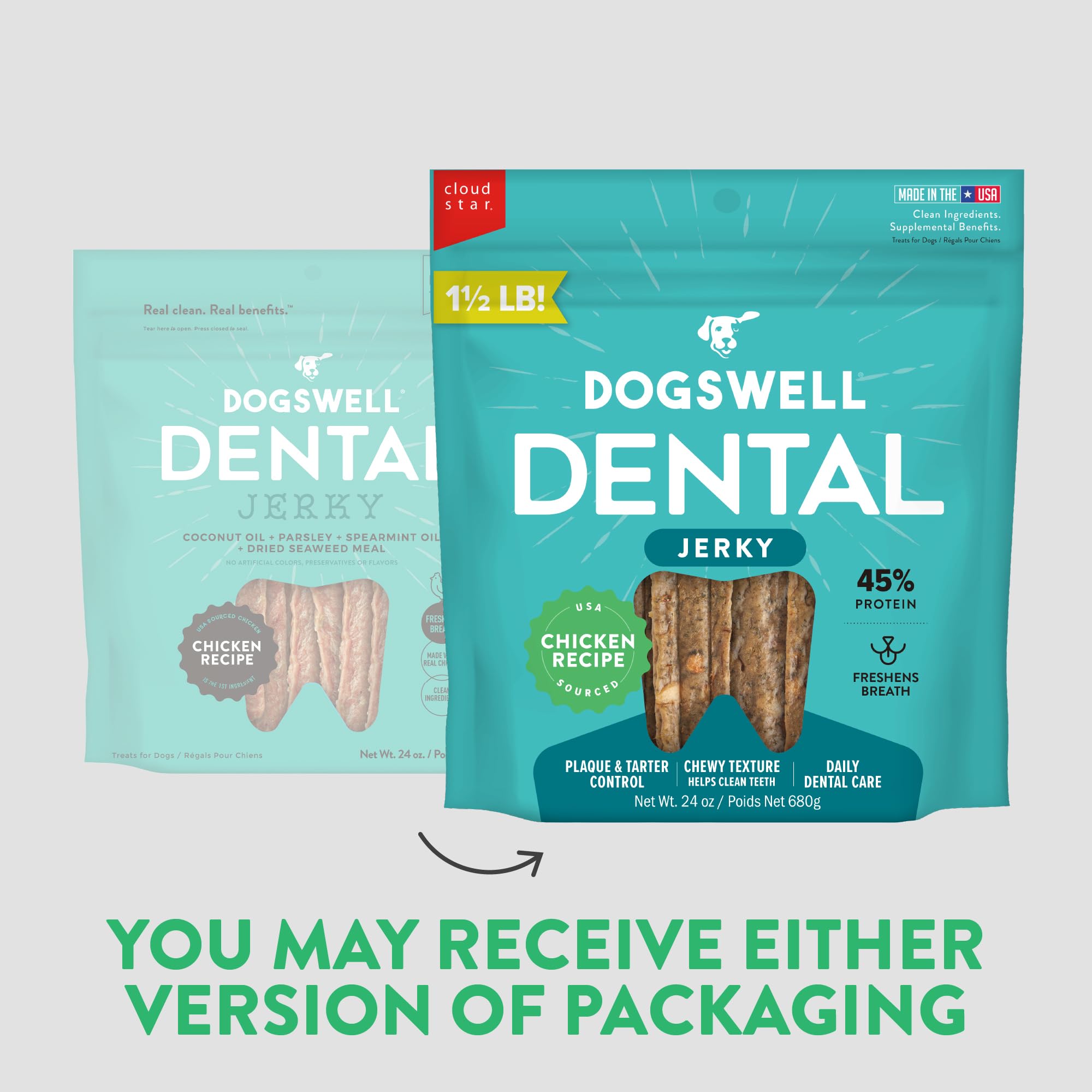 DOGSWELL Dental Jerky Dog Treats - Chicken Flavor, 24oz Bag | Healthy Teeth Cleaning Chews for Dogs | Perfect for Training Rewards & Oral Care at Home