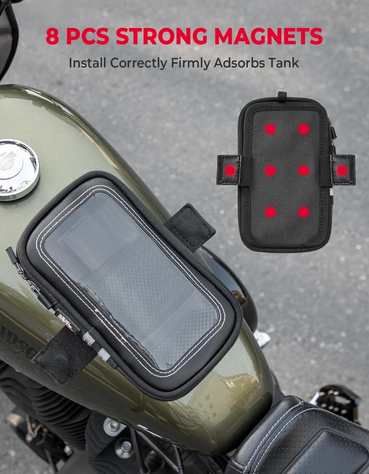 KEMIMOTO Universal Motorcycle Phone Holder - Waterproof Magnetic Tank Bag Case for Phones up to 6.5