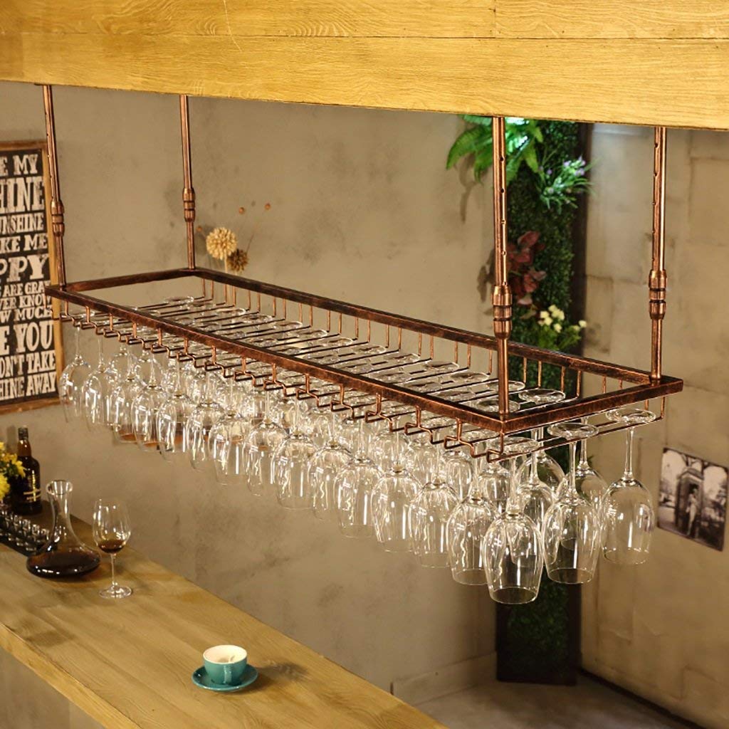 QJYNS Hanging Wine Glass Holder - 120 x 40Cm Upside Down Goblet Rack for Home Bar & Kitchen - Black Flower Pot Shelf for Wine Bottle Storage - Perfect for Small Spaces, Apartment Living & Entertaining Guests