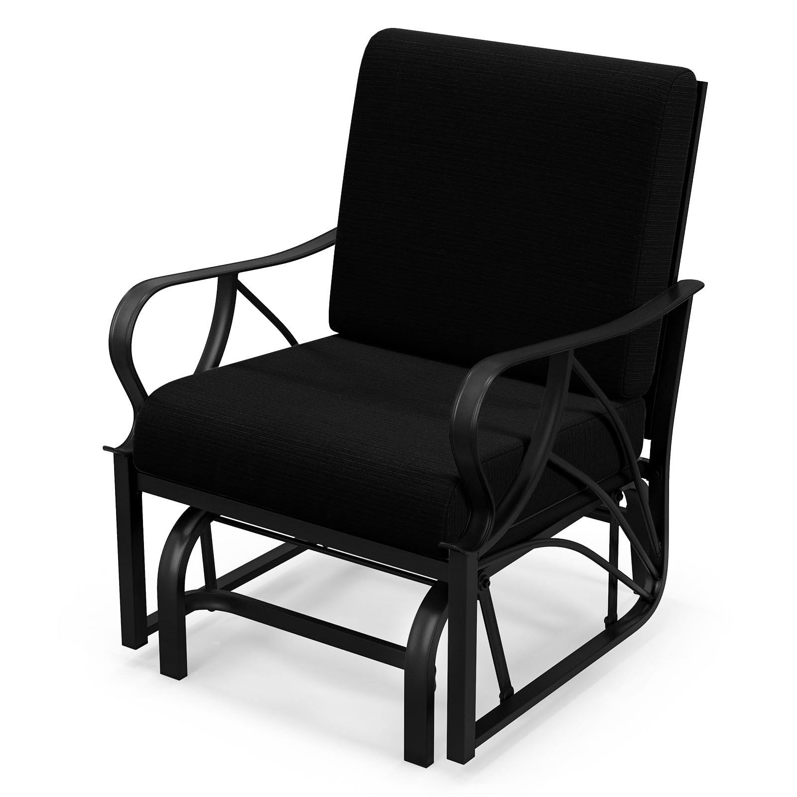Tangkula Outdoor Patio Glider - Heavy Duty Metal Frame Rocking Chair with Comfortable Cushion, Ergonomic Single-Person Design & Curved Armrests - Perfect for Porch, Garden, Deck or Backyard Relaxation (1)