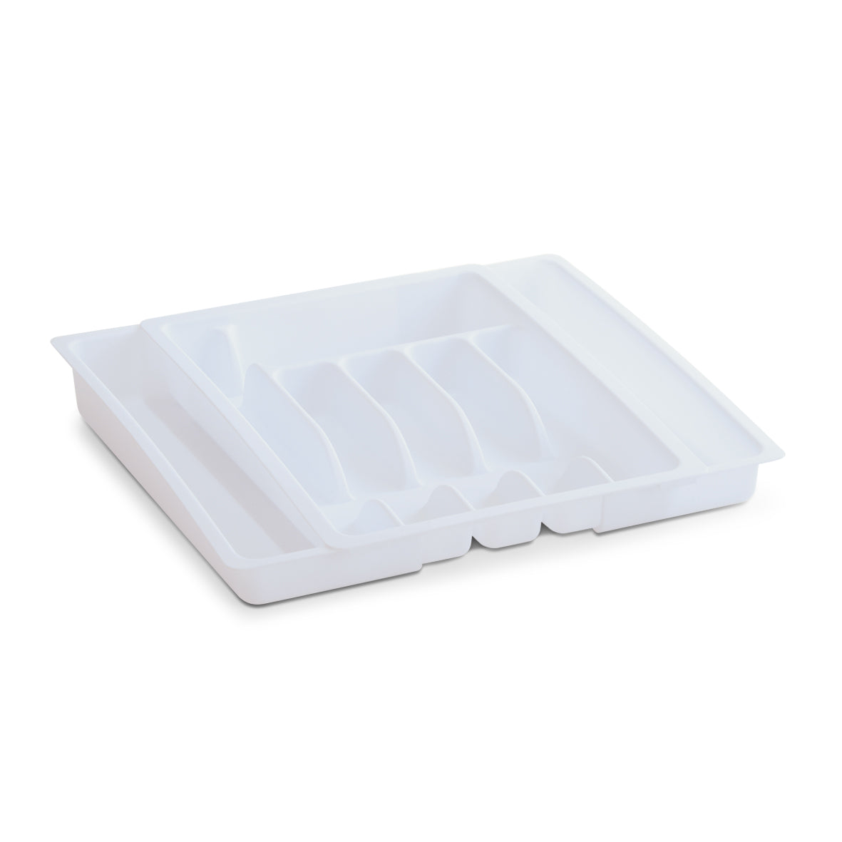 Extendable Plastic Cutlery Box - White Kitchen Utensil Organizer for Dining Table, Picnic, Camping & Party Supplies Storage