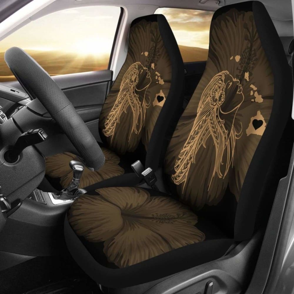 Premium Alohawaii Car Seat Covers - Hawaiian Hula Girl & Hibiscus Floral Design with Gold Map Accent - Universal Fit for Cars, Trucks & SUVs - Perfect for Beach Trips, Summer Road Trips & Tropical-Themed Vehicles
