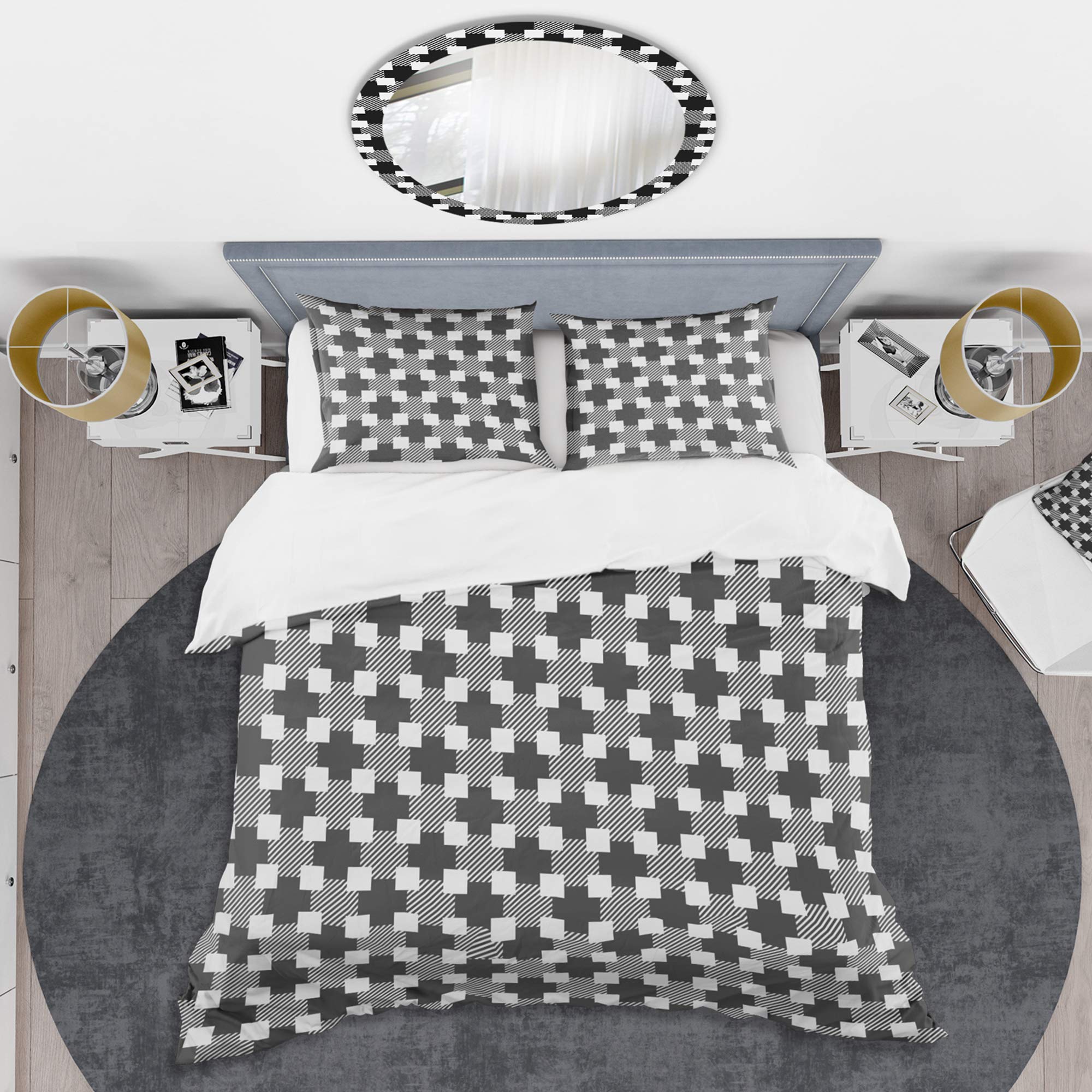 Mid-Century Modern Black Geometric Monochrome Duvet Cover Set King Size - 3 Piece All Season Bedding Set for Stylish & Cozy Bedroom Decor