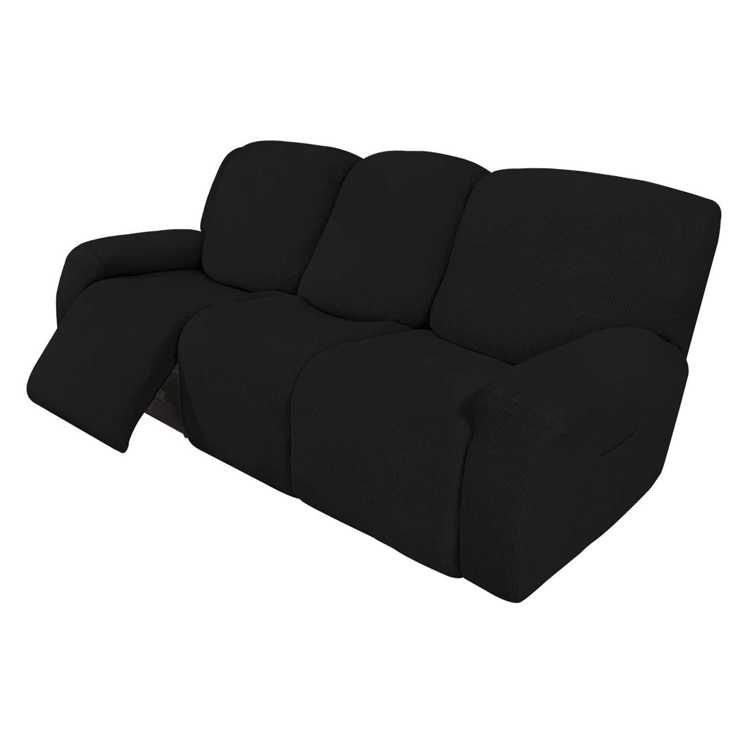 8-Piece Stretch Recliner Sofa Slipcover Set - Spandex Jacquard Fabric with Elastic Bottom - Soft Furniture Protector for Couches (Black Small Checks) - Perfect for Pets, Kids & Everyday Use
