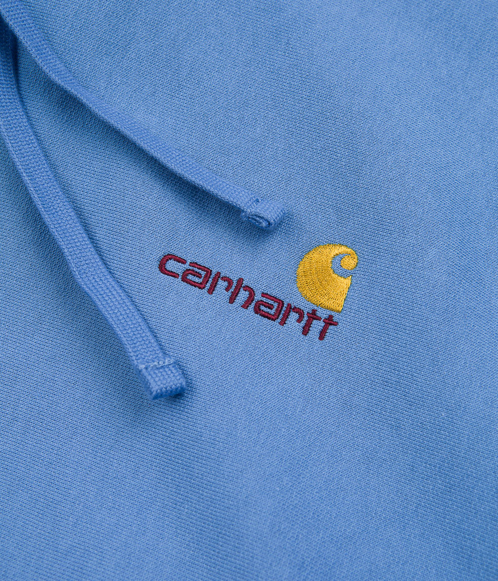 Carhartt American Script Hoodie - Men's & Women's Pullover Sweatshirt | Heavyweight Cotton Fleece | Relaxed Fit | Piscine Color | Perfect for Work, Outdoor & Casual Wear
