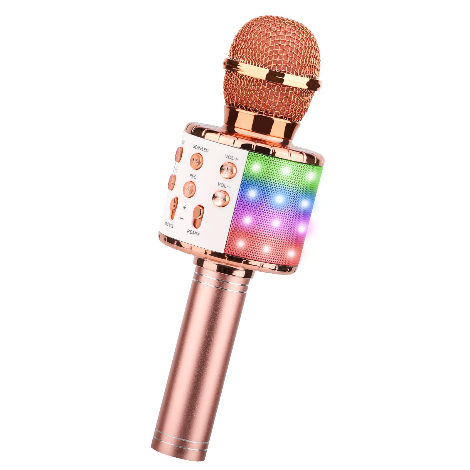 ShinePick Wireless Karaoke Microphone with Bluetooth Speaker & LED Lights - Portable Singing Mic for Kids, Compatible with Android/iOS/PC/Smartphone (Rose Gold) - Perfect for Home Parties, Travel Entertainment & Music Gifts