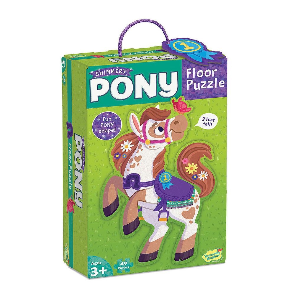 Peaceable Kingdom Shimmery Pony Floor Puzzle - 24-Piece Glittering Horse Puzzle for Kids Ages 3-6 | Perfect for Playrooms, Preschool Learning & Birthday Gifts