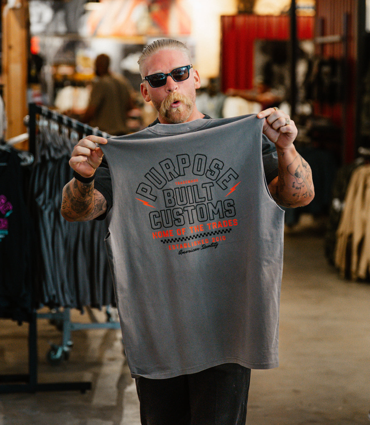 PB Customs Heavy Muscle Tee for Men - Faded Grey Vintage Style Workout Shirt - Gym, Bodybuilding & Casual Wear
