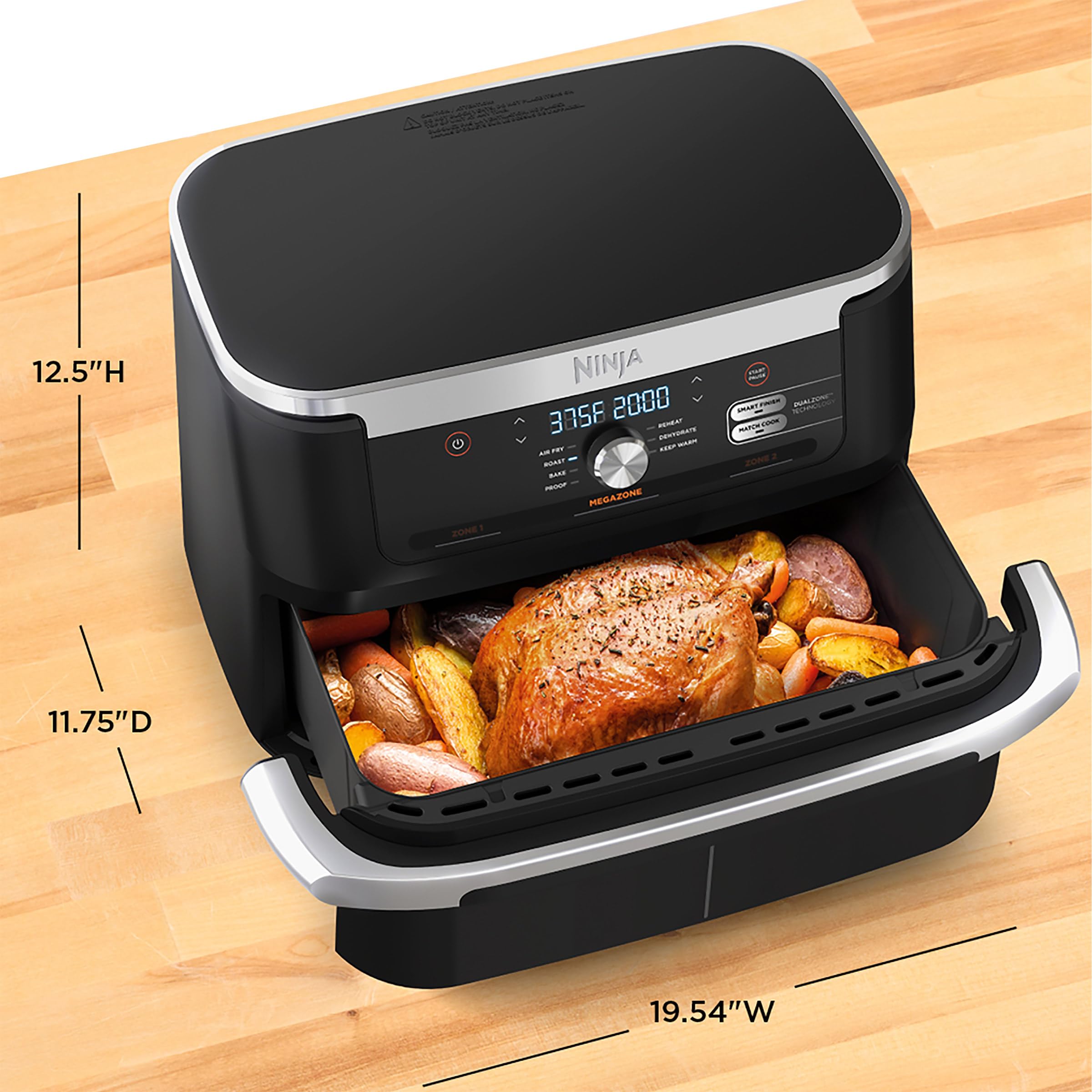 Ninja Foodi 11 Quart 7-in-1 MegaZone XL FlexBasket Air Fryer with Basket Divider - Air Fry, Roast, Bake, Broil - Perfect for Family Meals & Entertaining (Renewed, Grey) - Ideal for Large Families, Parties & Holiday Cooking