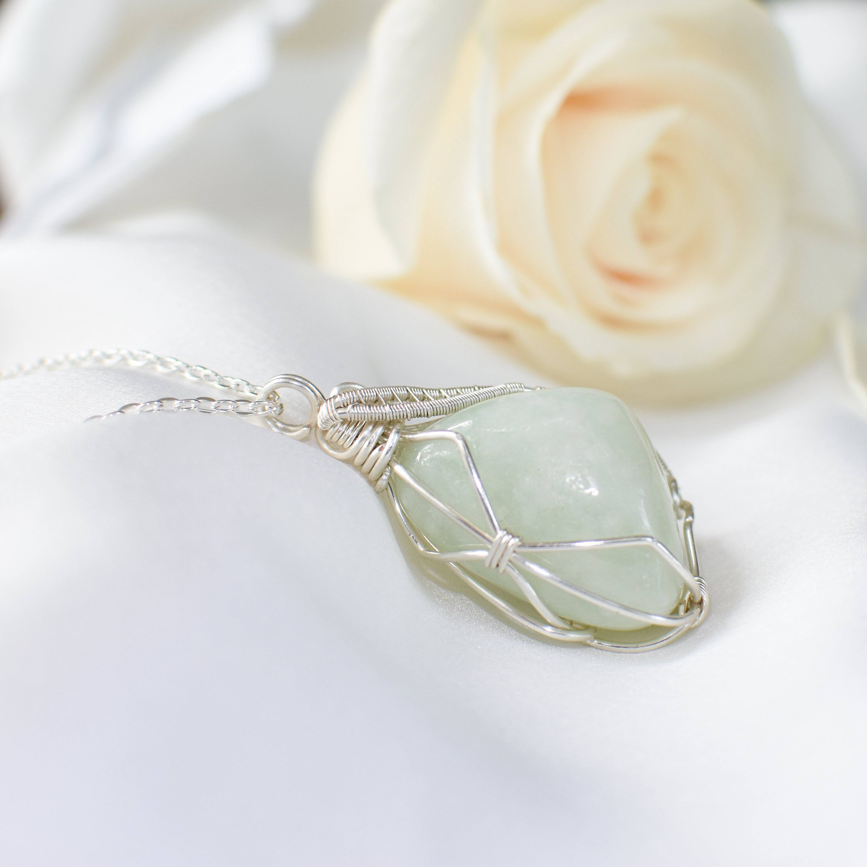 Light Green Jade Pendant Necklace - Sterling Silver Plated Jewelry for Women | Elegant Gift for Birthday, Anniversary & Special Occasions