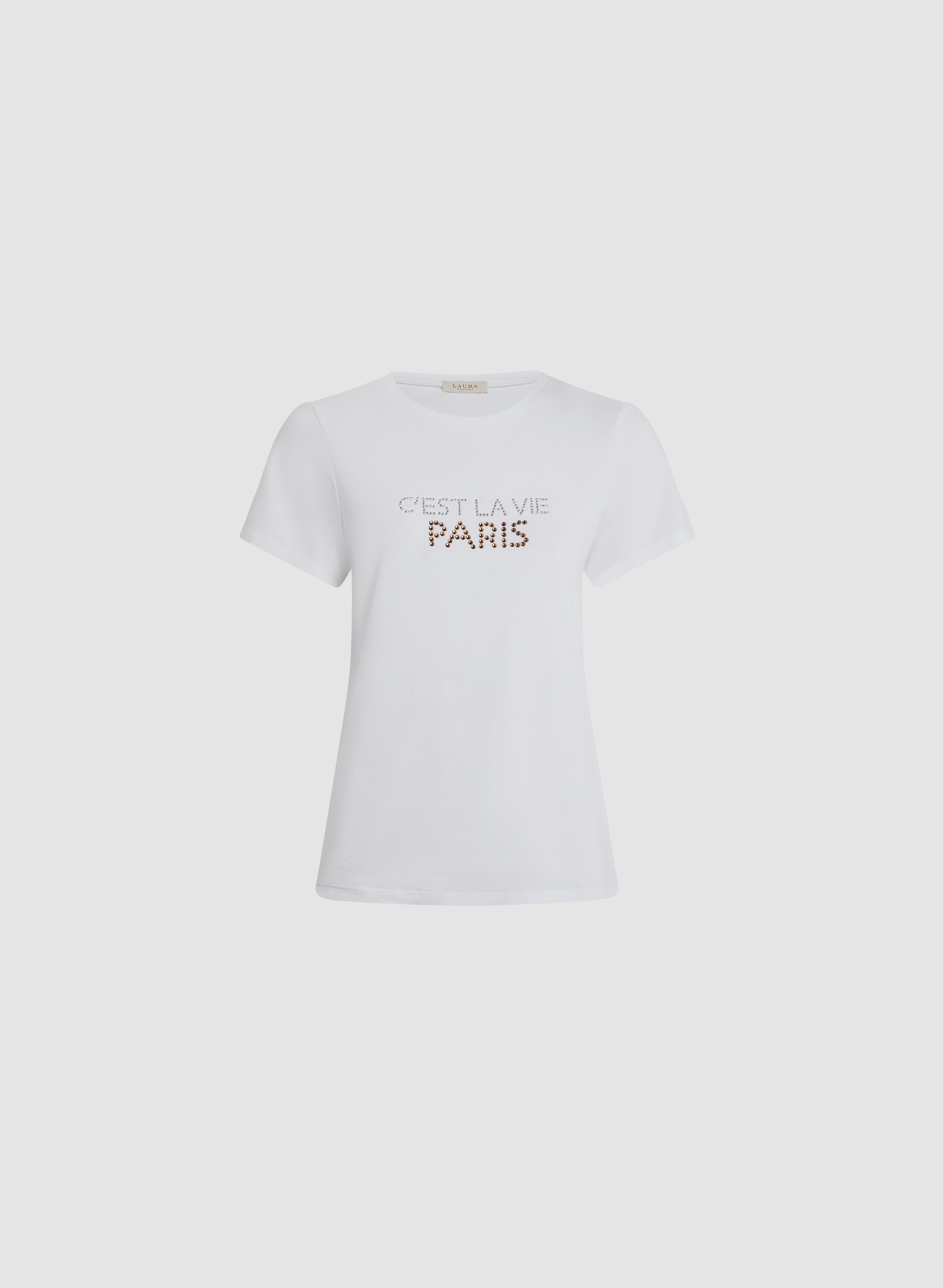 Trendy Embellished Slogan T-Shirt for Women - Fashion Graphic Tee with Rhinestone & Lettering - Perfect for Casual Outfits, Parties & Streetwear Looks
