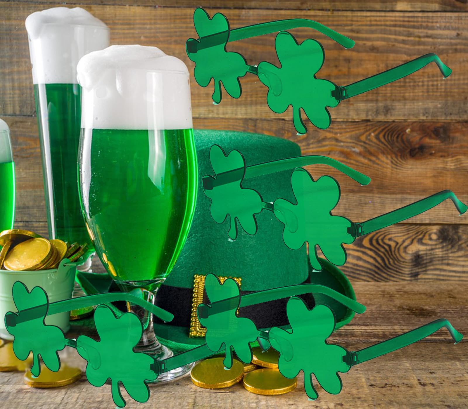 St. Patrick's Day Sunglasses - Green Rimless Shamrock Glasses for Irish Party | Perfect for St. Patrick's Day Celebrations, Parades & Irish-Themed Events