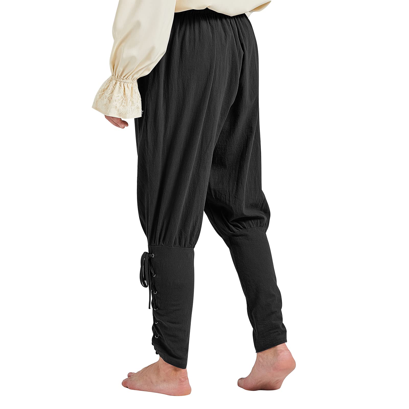 Men's Pirate Pants - Medieval Viking Navigator Cosplay Costume with Drawstring Ankle Bands | Perfect for Renaissance Fairs, Halloween Parties & LARP Events