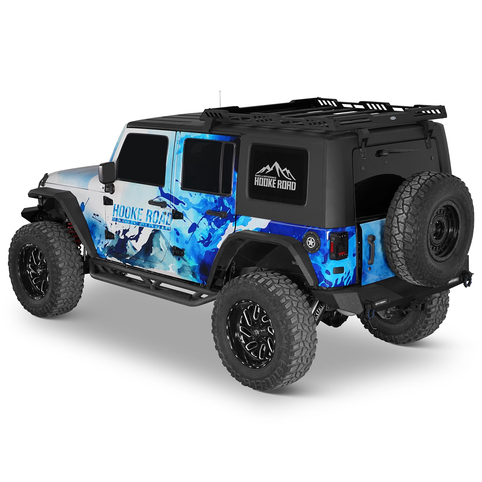 Hooke Road Wrangler JK Drop Side Steps Nerf Bars Running Boards for Jeep Wrangler JK Unlimited 4 Door 2007-2018 - Heavy Duty Off-Road Protection & Easy Entry/Exit for Adventure & Daily Driving