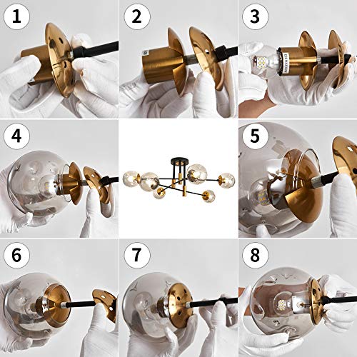 Modern 6-Light Glass Chandelier - Farmhouse Flush Mount Ceiling Light for Dining Room & Living Room