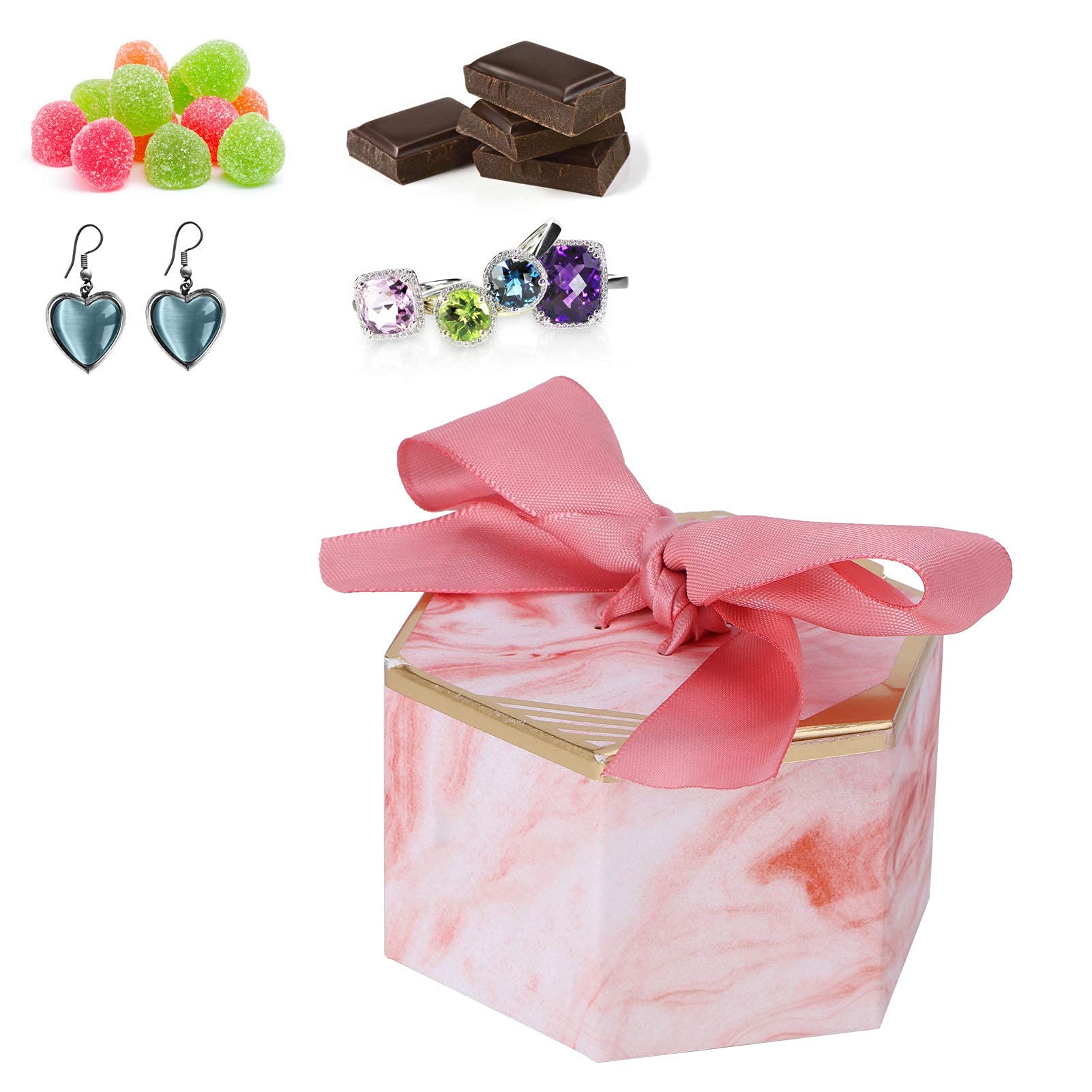 25-Piece Hexagon Candy Gift Box Set - Cute Pink Chocolate & Cookie Packaging for Weddings, Bridal Showers, Birthdays, Baby Showers & Christmas Parties - Perfect for Party Favors, Dessert Displays & Gift Giving