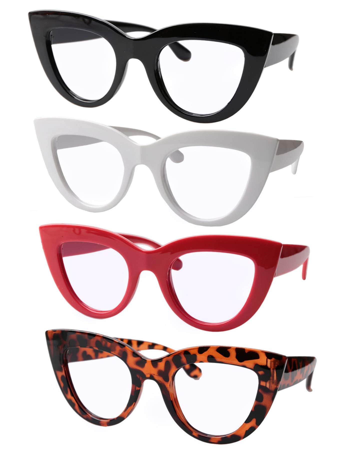 SOOLALA Blue Light Blocking Reading Glasses for Women - 4 Pairs Value Pack with Mixed Colors, Cat Eye Style - Perfect for Computer Work, Reading & Screen Time