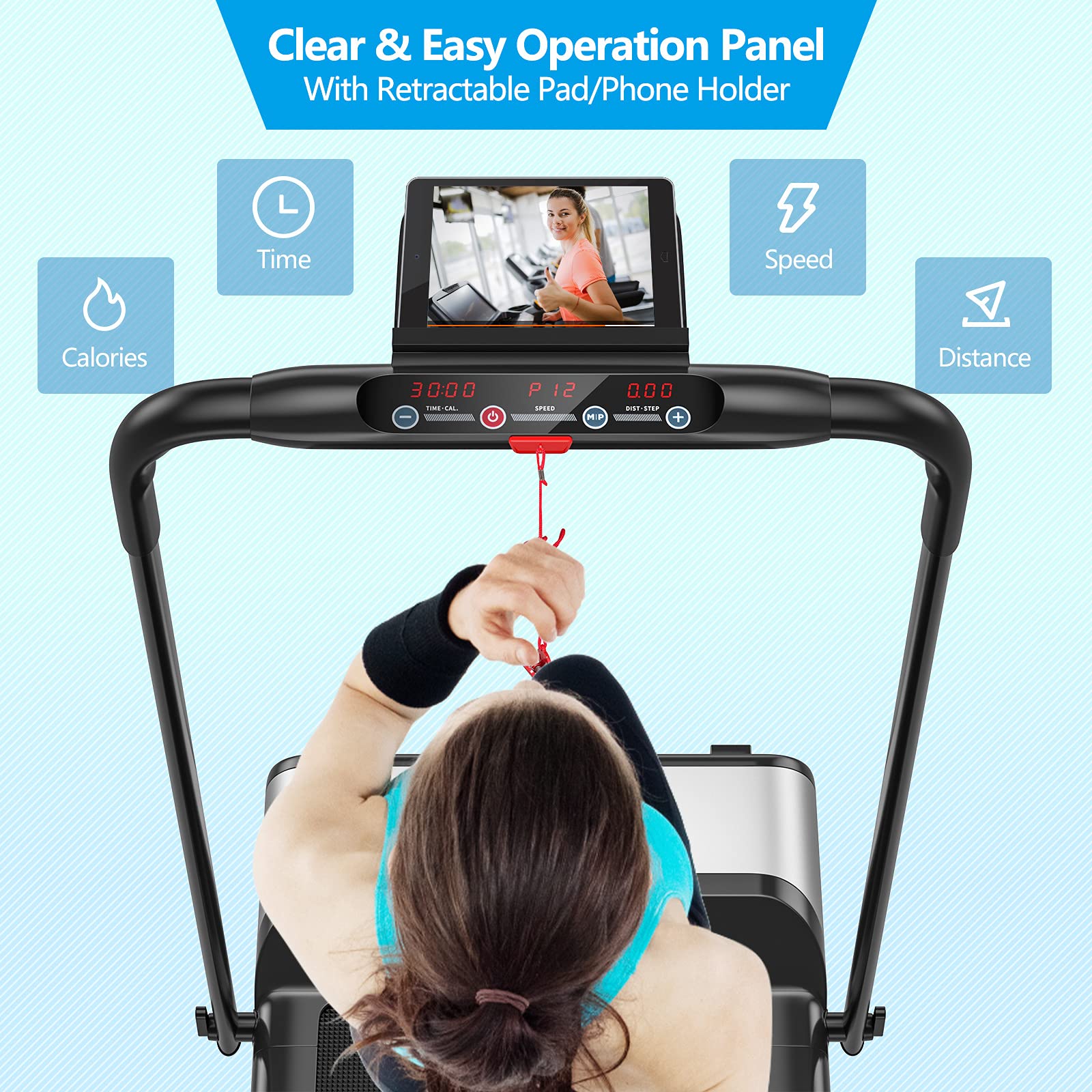 GYMAX Folding Treadmill - No Assembly Walking & Running Machine with LED Display, Phone Holder - Quiet Shock Absorption for Home Gym, Small Space Workout - Perfect for Cardio, Weight Loss & Indoor Fitness Training