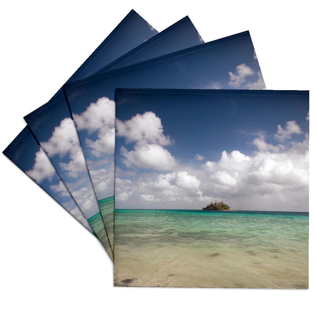 3dRose CST_205337_3 Paddys Island from Devils Beach Turtle Island Yasawa Islands Fiji Ceramic Tile Coasters (Set of 4) - Beautiful Coastal-Themed Drink Coasters for Home, Bar, and Office Decor