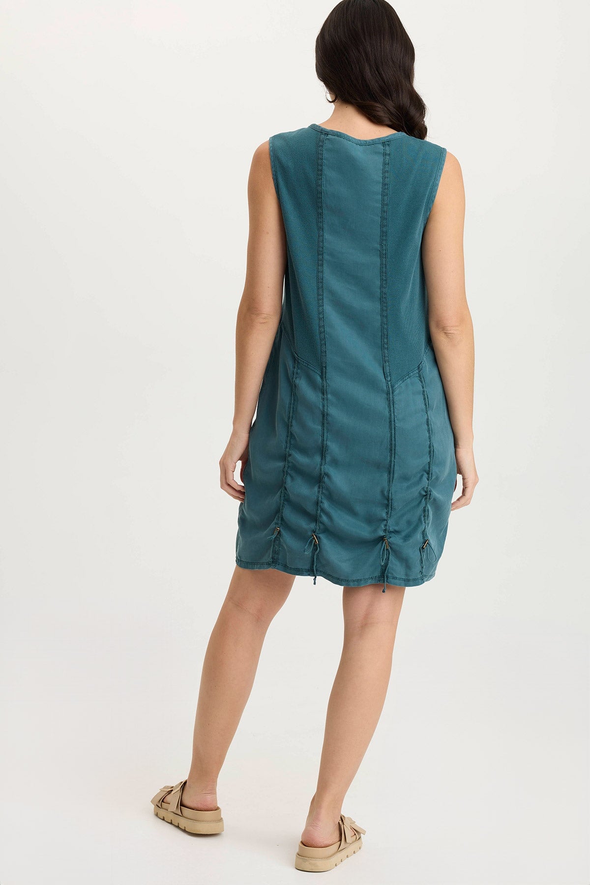 Karima Twill Corded Cinch Tank Dress for Women - Slim Fit Stretch Summer Casual Dress for Beach, Party & Office Wear