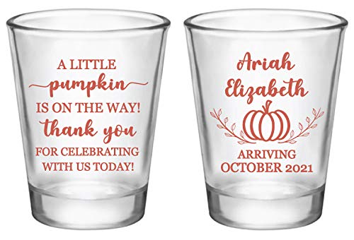Personalized Pumpkin Baby Shower Favors - Custom Engraved Shot Glasses for Autumn Themed Celebrations, Gender Reveals & Newborn Welcomes
