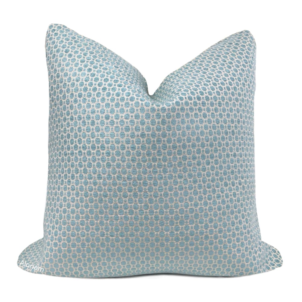 Chelsea Turquoise Blue Geometric Chenille Pillow Cover - Soft Decorative Throw Pillow Case for Living Room, Bedroom & Sofa - 18x18 Inches