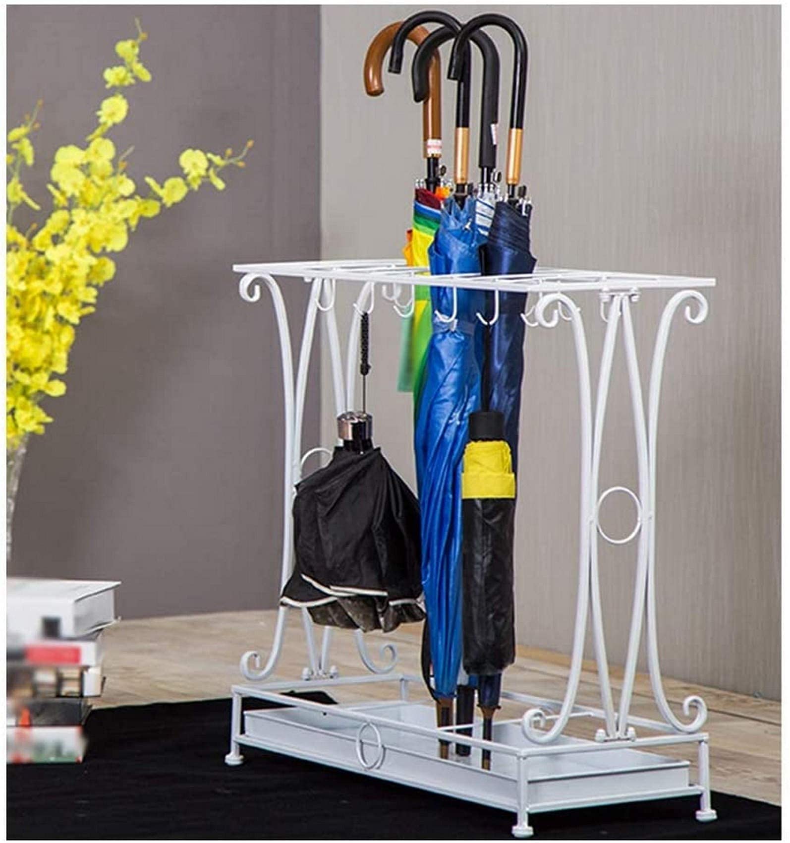 GANE Heavy Duty Iron Umbrella Stand Rack - Large Capacity 14 Hole 12 Hook Indoor Storage Organizer for Hotels, Malls & Businesses (Black) | Perfect for Entryway, Lobby & Commercial Space Organization