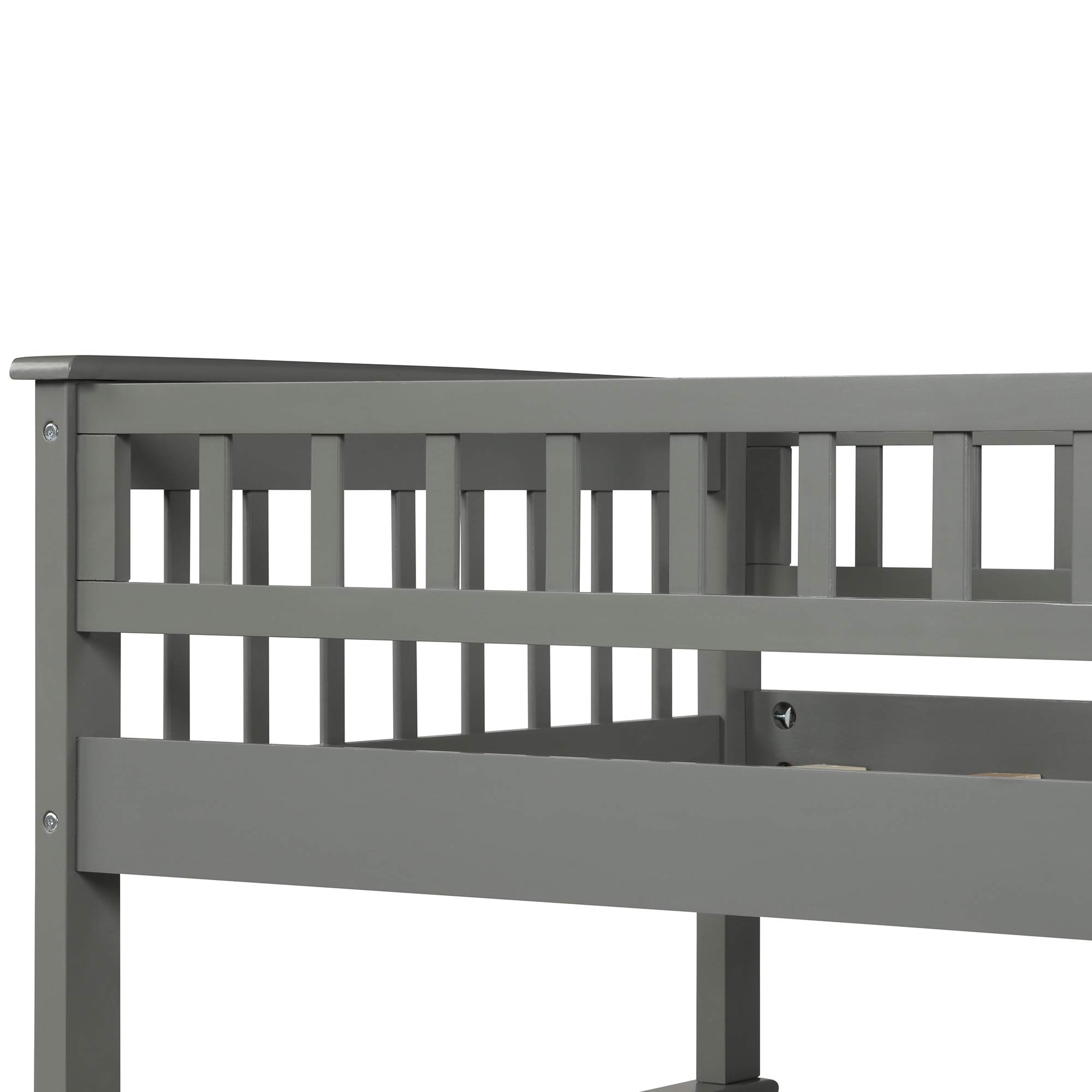 P PURLOVE Stackable Twin Over Full Bunk Bed with Stairway - Wooden Storage Bunk Bed with Shelves & Guard Rail for Kids & Teens - Convertible into 2 Separate Beds - Gray Bed Frame - Perfect for Small Bedrooms, Dorms & Shared Kids' Rooms
