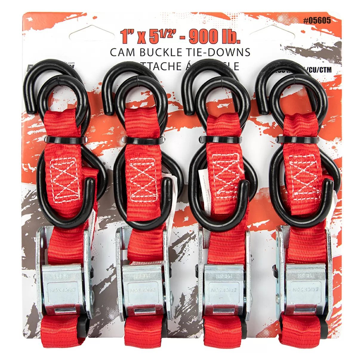 Erickson Manufacturing Cam Buckle Tie Down Straps 4-Pack (1