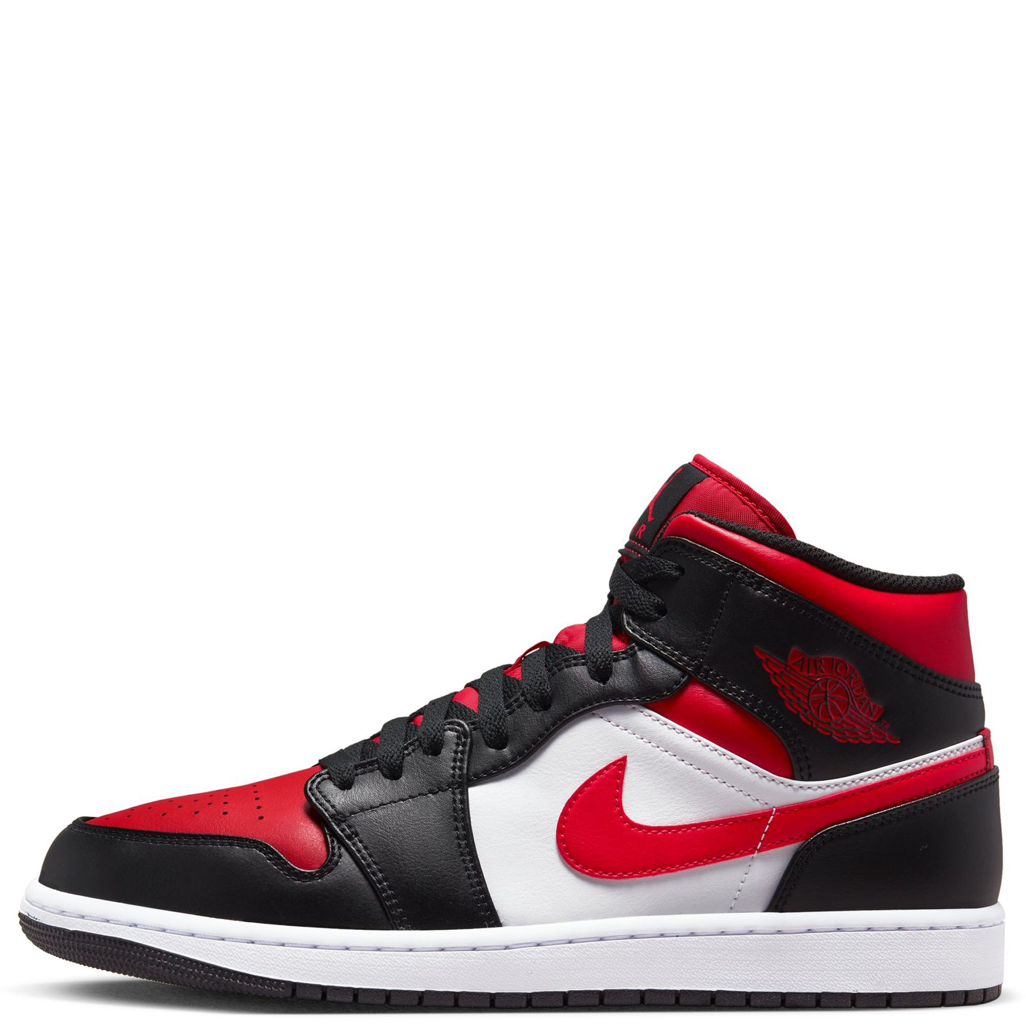 Nike Men's Air Jordan 1 Mid Basketball Shoes - Black/Fire Red/White - High-Top Sneakers for Casual Wear, Street Style & Court Performance