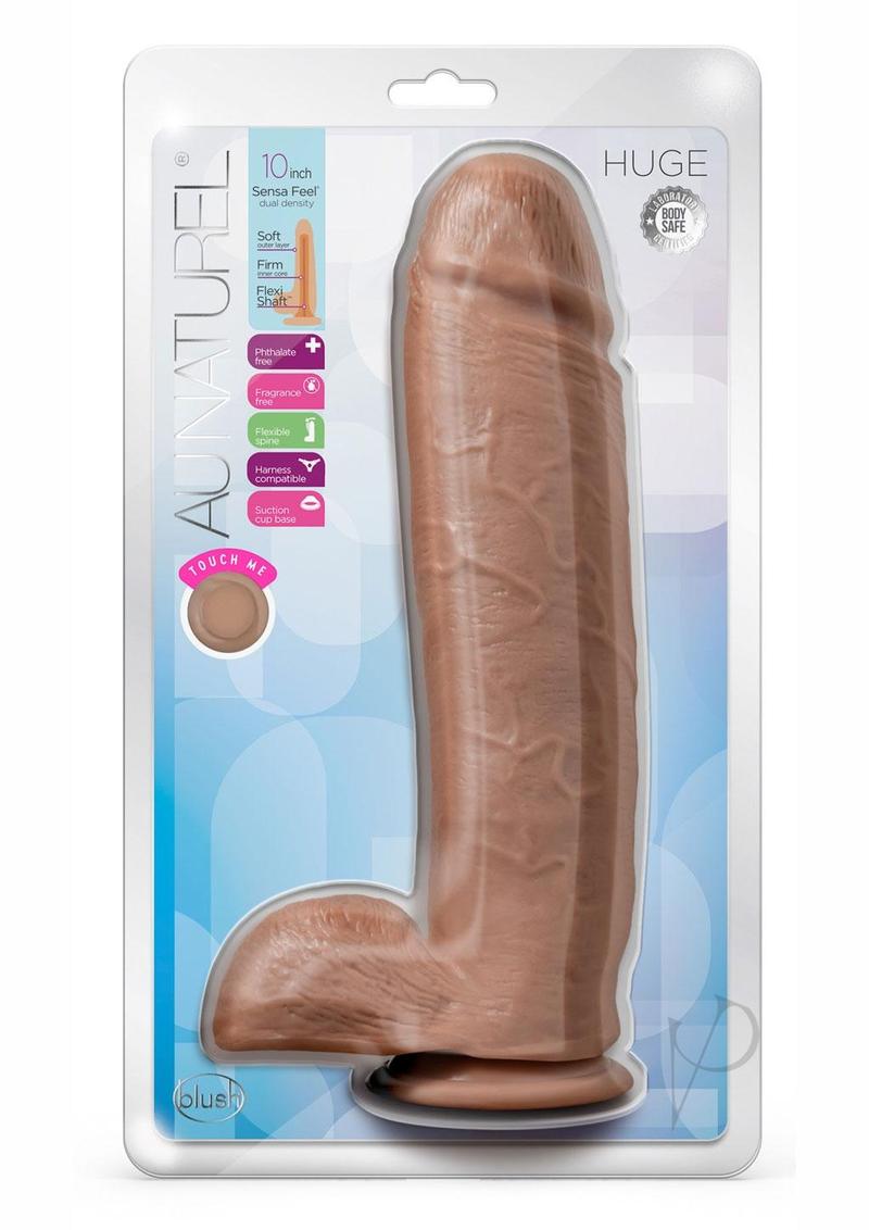 Au Naturel Huge Sensa Feel Realistic 10 Inch Dildo with Strong Suction Cup - Caramel Color for Solo Play, Couples & BDSM Scenes