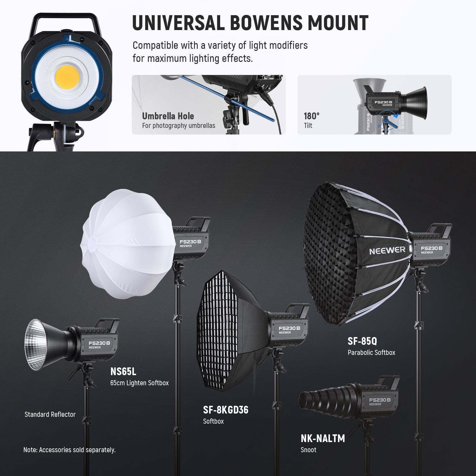 NEEWER FS230B 230W Bi-Color LED Video Light with Adjustable Brightness & Color Temperature - Perfect for YouTube, Photography, Studio Filming, and Live Streaming