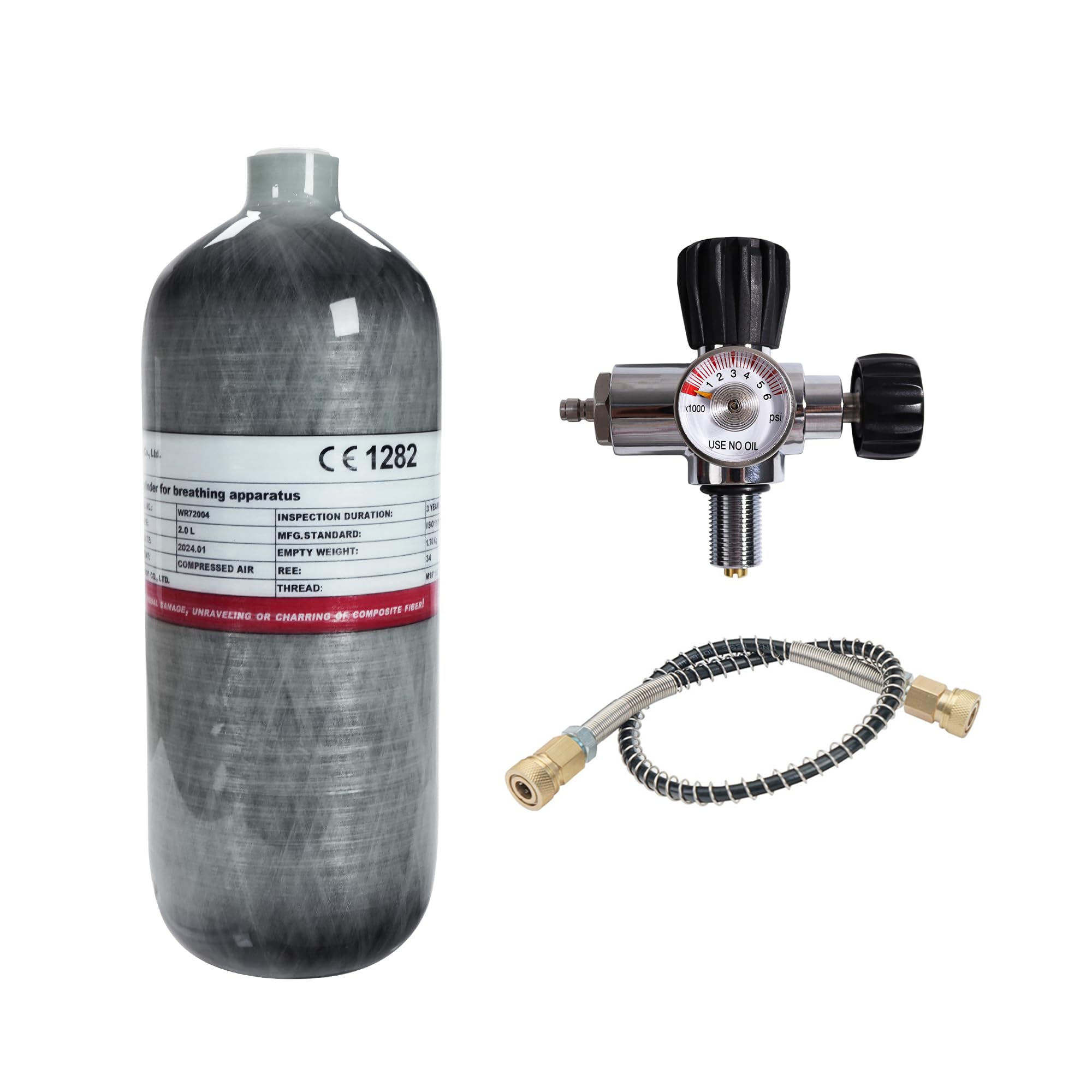 TUXING 4500Psi Carbon Fiber Paintball HPA Air Tank - 2L 122Cu PCP Filling Regulator Valve for PCP Air Rifle & Scuba Diving (Empty Bottle, M18x1.5 Thread) | Perfect for Paintball, Airsoft & Outdoor Sports