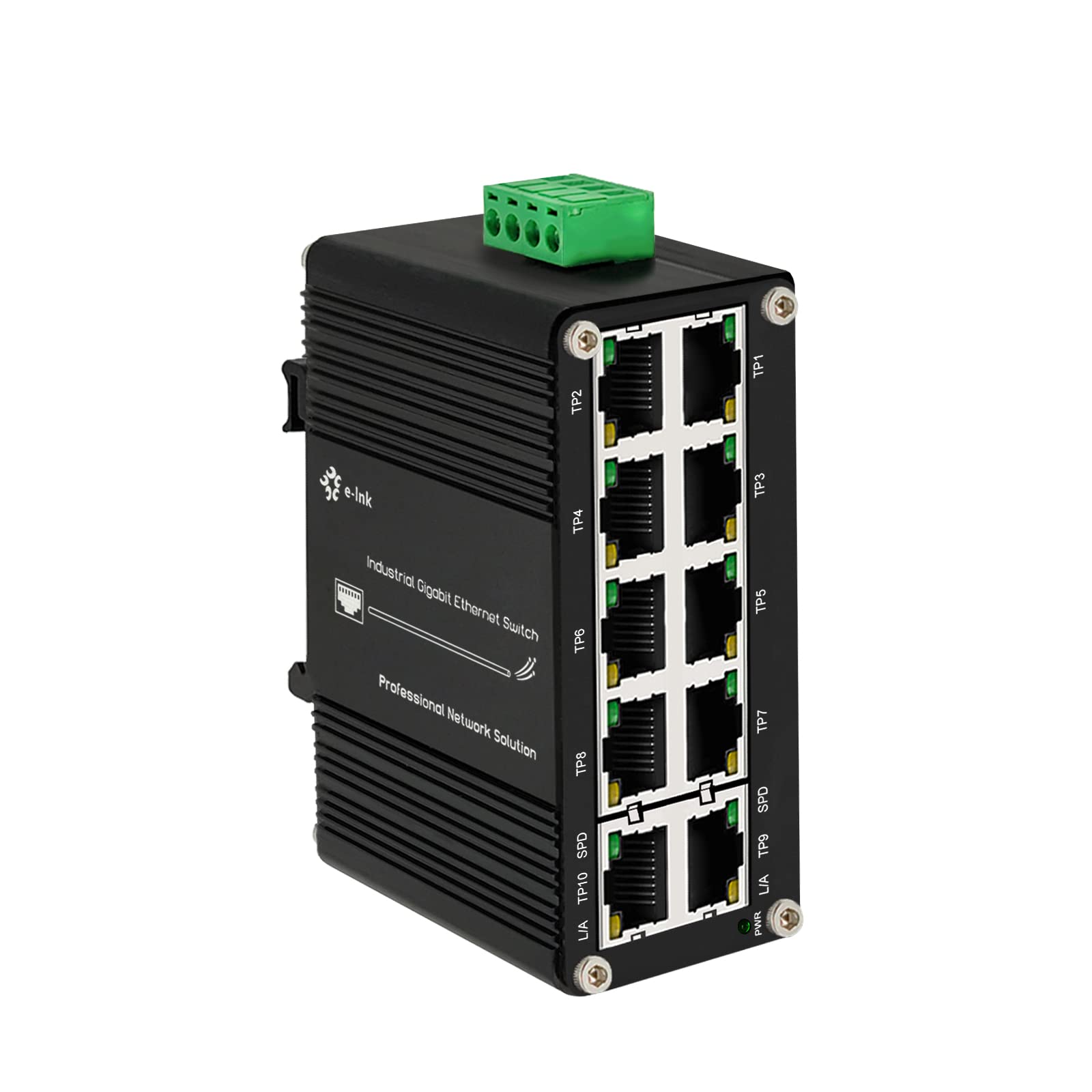 10 Port Gigabit Ethernet Switch - Industrial Grade, DIN Rail Mount, Unmanaged Network Switch with 10x RJ45 Ports (10/100/1000Mbps), Wide Temperature Range (-40°F to 176°F), 12-48V DC Power - Perfect for Outdoor, Factory Automation, and Harsh Environment Networking