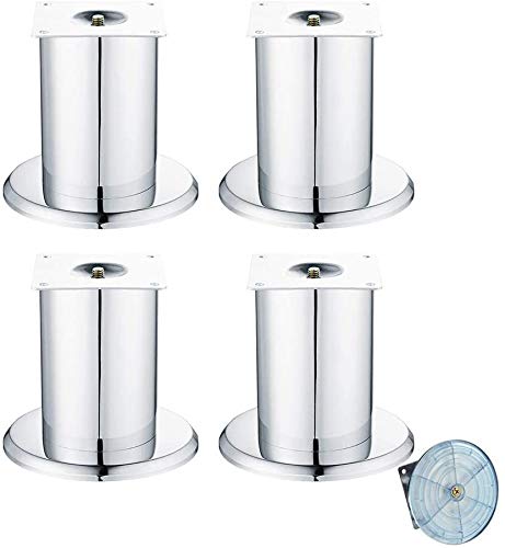4 Pack Silver Metal Furniture Legs - Heavy Duty Steel Replacement Legs for Kitchen Cabinets, Bathroom Vanity, Sofa, Coffee Table & TV Stand - Non-Slip Height Adjustable Feet for Home & Office Use