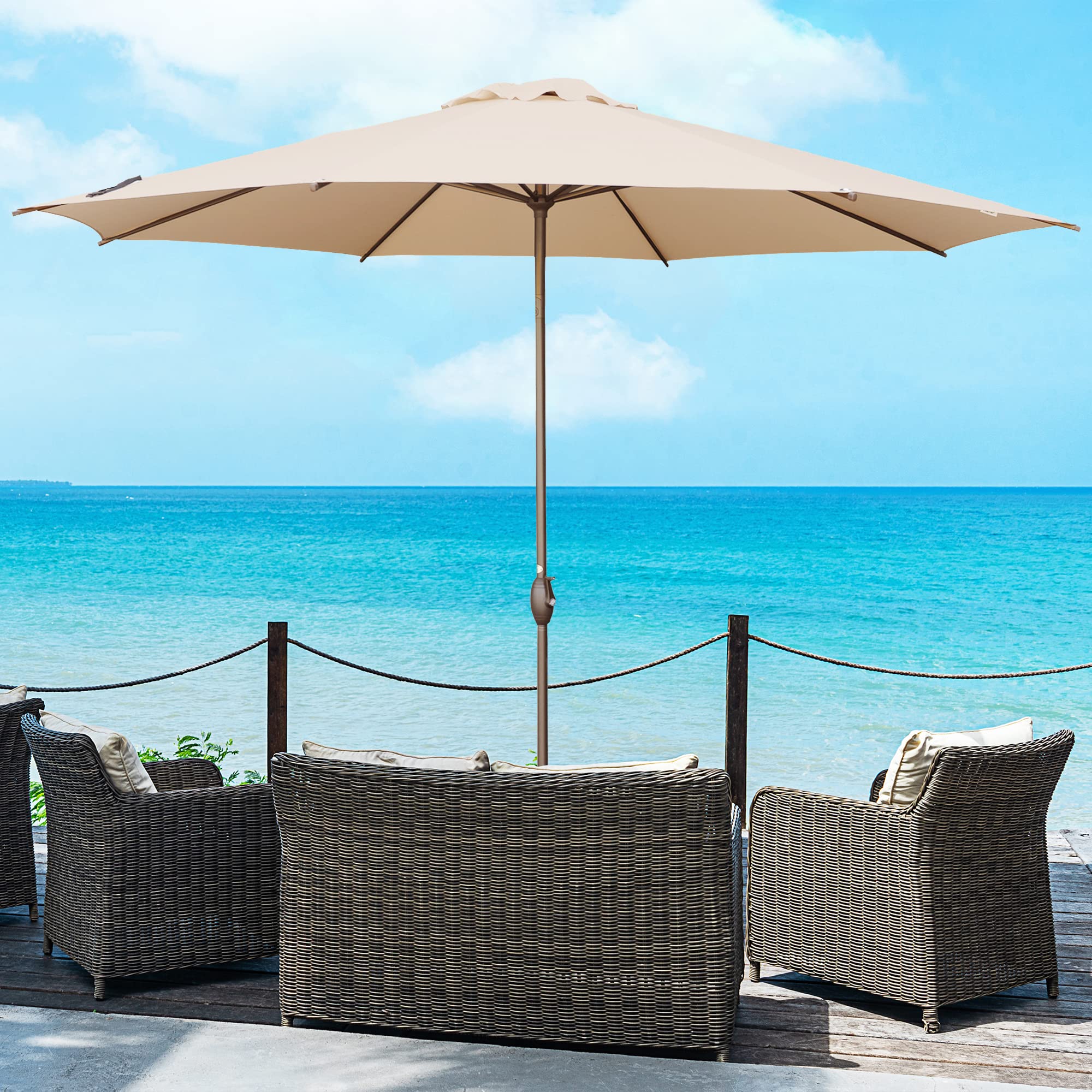 ABBA Patio 9ft Outdoor Umbrella with Auto Tilt & Crank - Heavy Duty Steel Ribs for Garden, Lawn, Deck, Backyard & Pool - Perfect for Shade, Dining, Lounging & Outdoor Gatherings