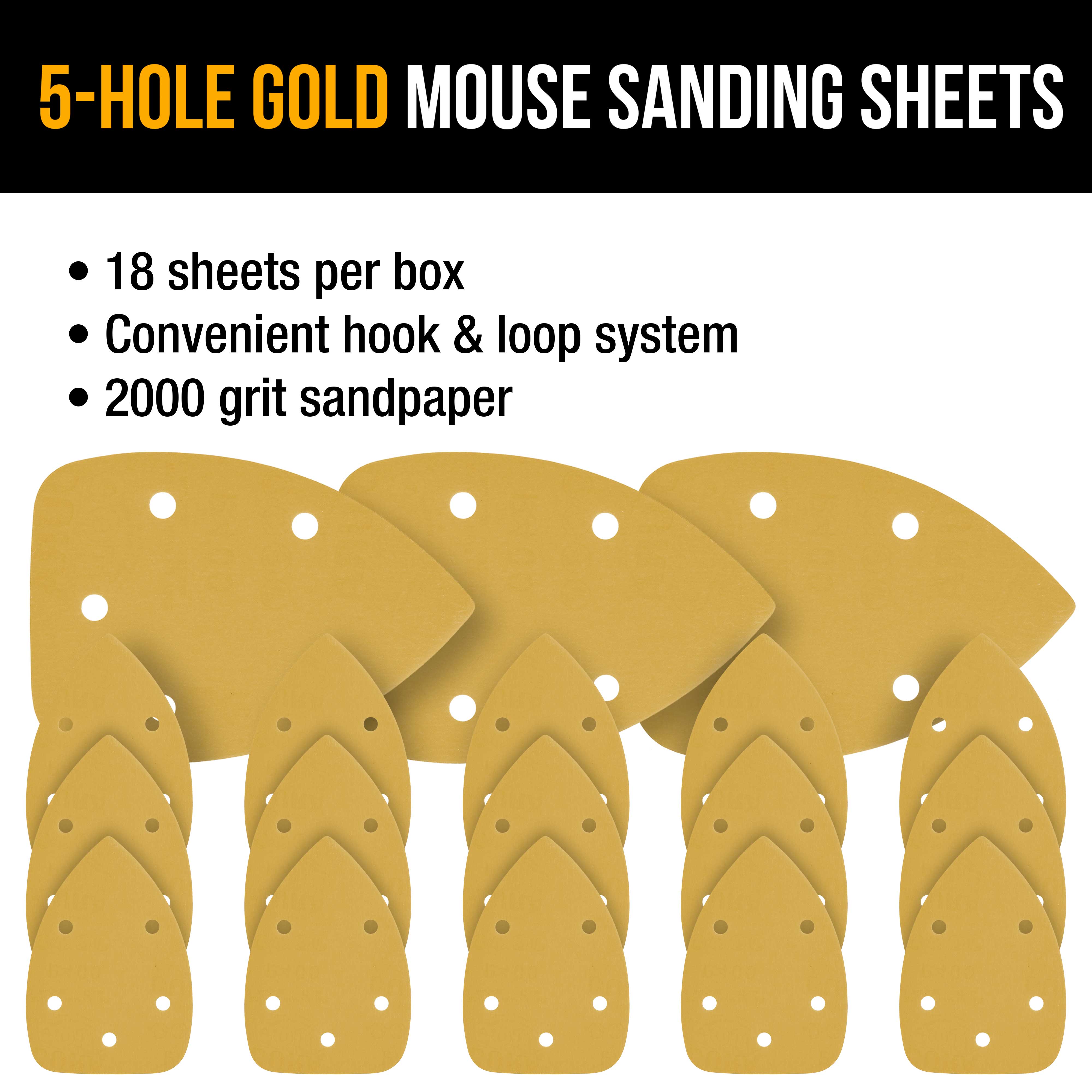 2000 Grit 5 Hole Hook & Loop Sanding Discs for Mouse Sanders - Box of 18 Sheets - Perfect for Fine Woodworking, Auto Body Sanding & DIY Projects