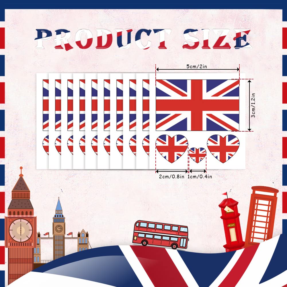 10 Sheets UK Flag British National Flag Face Tattoo Stickers - Patriotic Temporary Tattoos for King Charles Coronation Party, Festival, Sports Events & National Celebrations - Perfect for Face, Arm, Cheek Body Art & Costume Accessories