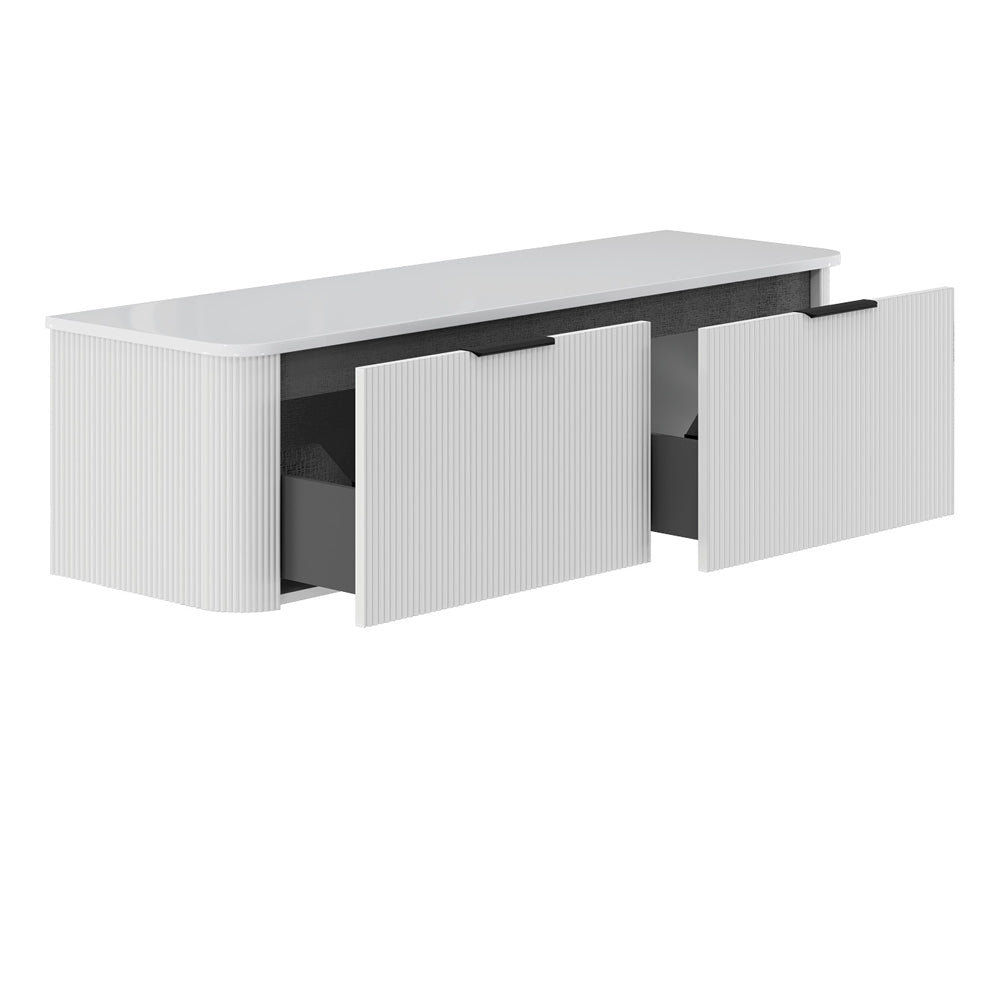 Fienza 150UW C Minka Curved Satin White 1500 Wall Hung Bathroom Vanity Cabinet - Perfect for Modern Bathroom Renovations & Small Space Storage Solutions