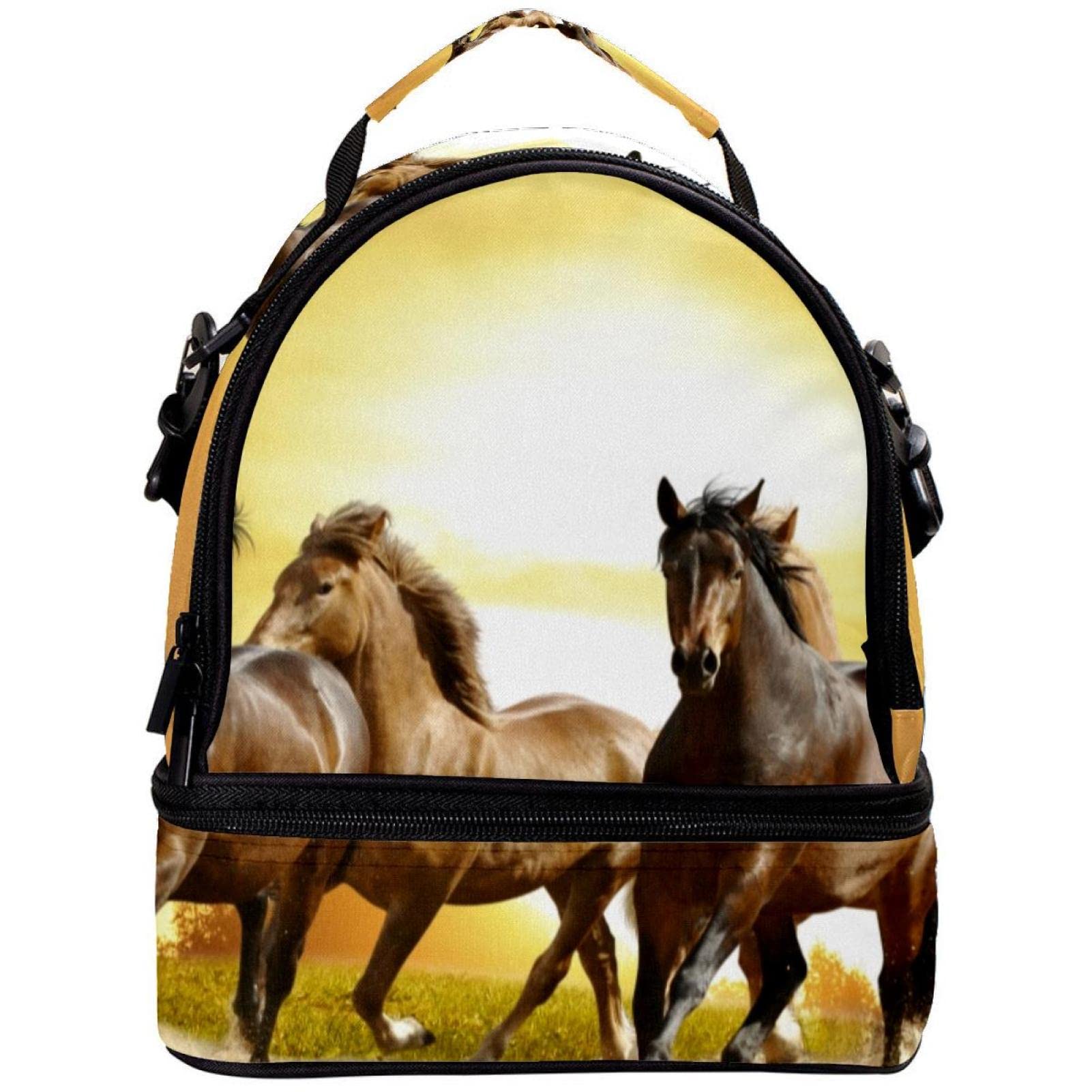 Wild Horses Mustangs Insulated Lunch Box Cooler Bag - Reusable Thermal Shoulder Bag for Office, Work, School & Picnic - Perfect for Meal Prep, Outdoor Activities & Daily Commute