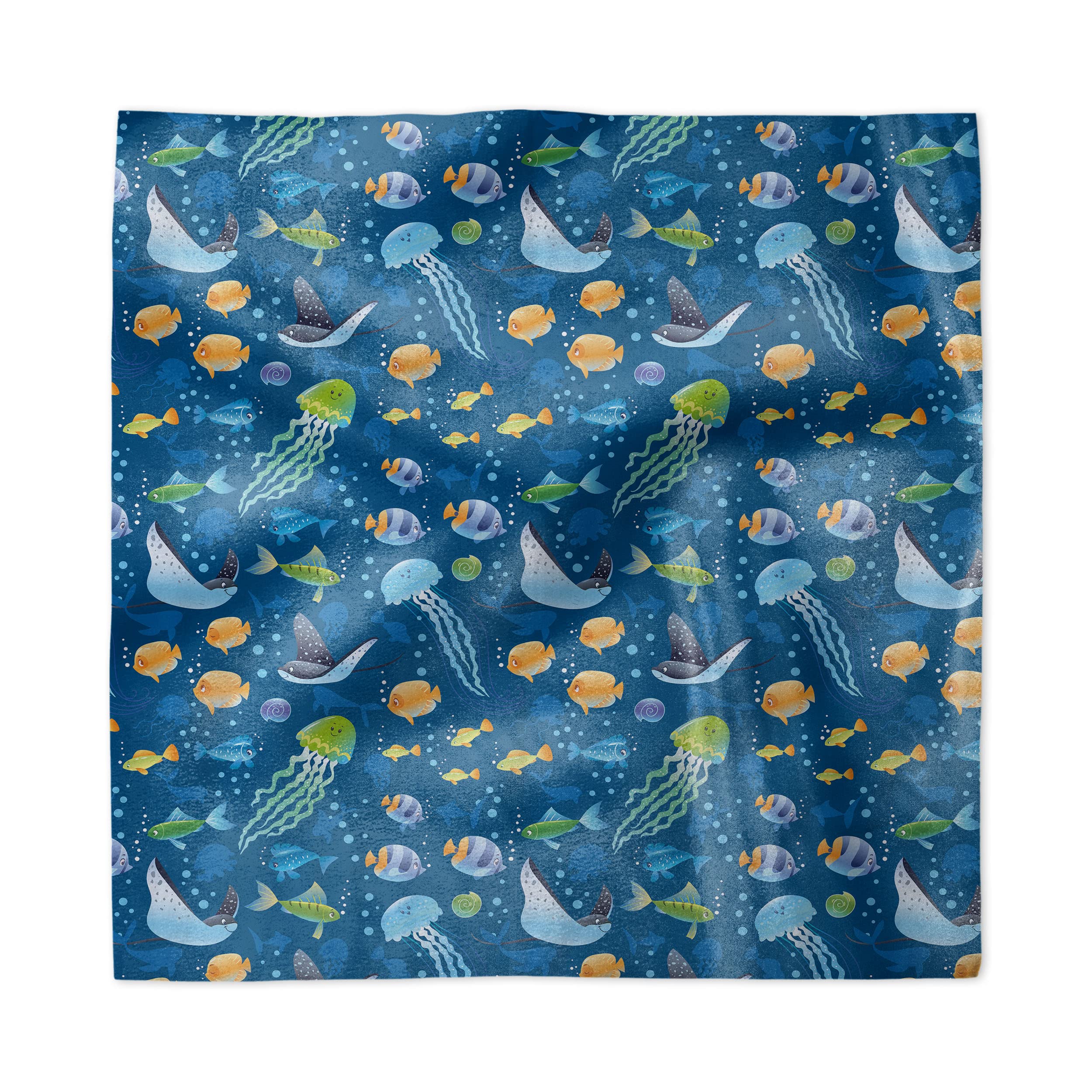 Ambesonne Under The Sea Decorative Satin Napkins Set of 4 - Fish, Turtle & Ocean Creatures Design, 18