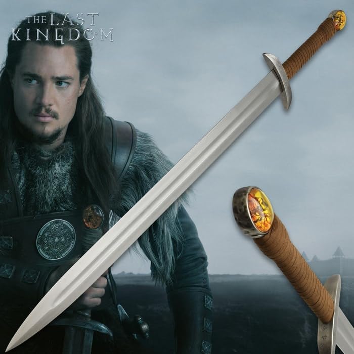 Uhtred's Serpent-Breath Viking Sword with Leather Scabbard | Functional Carbon Steel Battle-Ready Sword | Historical Replica, Warrior Weapon, Medieval Collectible | Perfect for Cosplay, LARP, Display & Viking Gifts for Men