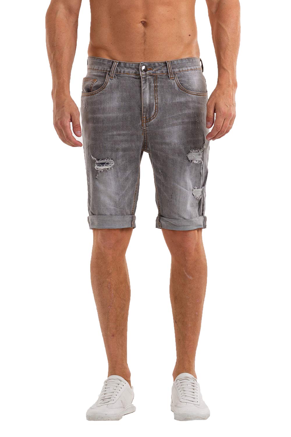 Heyfanee Men's Slim Fit Ripped Denim Shorts - Stretchable Casual Jean Shorts for Men | Perfect for Summer Outfits, Beach Wear & Street Style