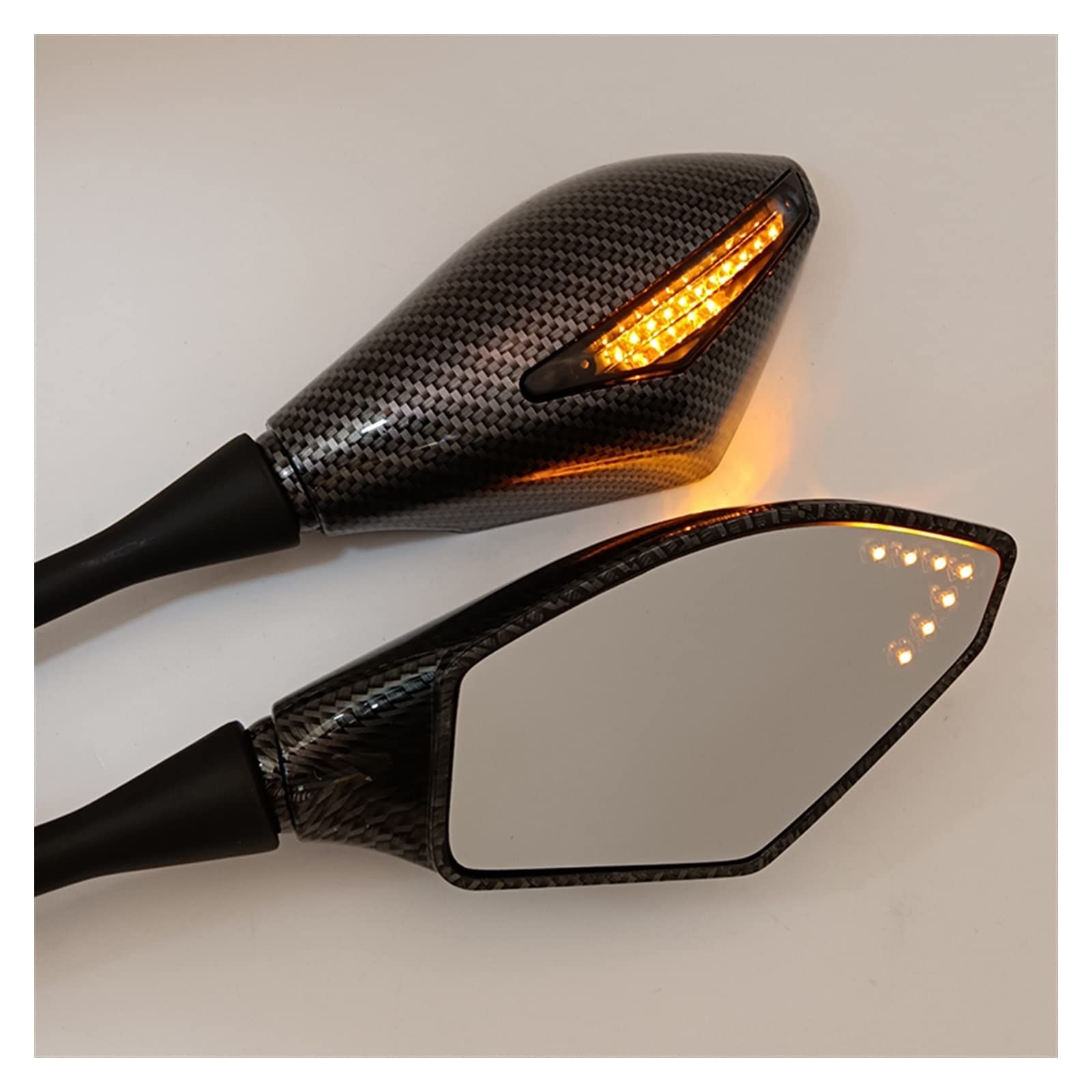 Universal Motorcycle Side Mirrors with Turn Signal Lights - Rear View Wing Mirrors Compatible with Suzuki GW250F, GSR750, SFV650, GSX-S750, GSX-S750Z - Carbon Fiber Style - Perfect for Enhanced Safety and Style on Cruiser, Sport & Touring Bikes