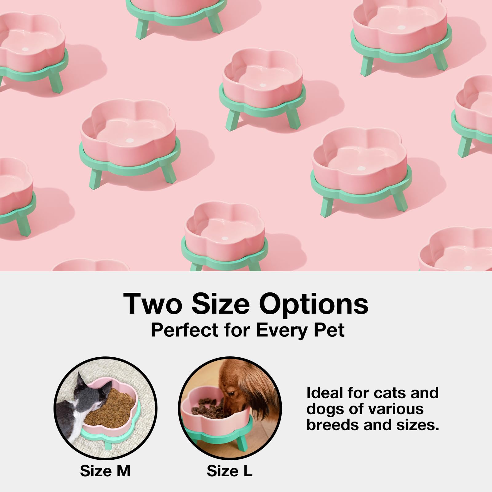 VETRESKA 64oz Ceramic Elevated Dog Bowls with Bamboo Stand - Raised Dog Food & Water Dish for Medium/Large Breeds - Non-Slip Flower Design Pet Feeding Bowls for Dogs & Cats - Perfect for Kitchen, Living Room or Outdoor Use