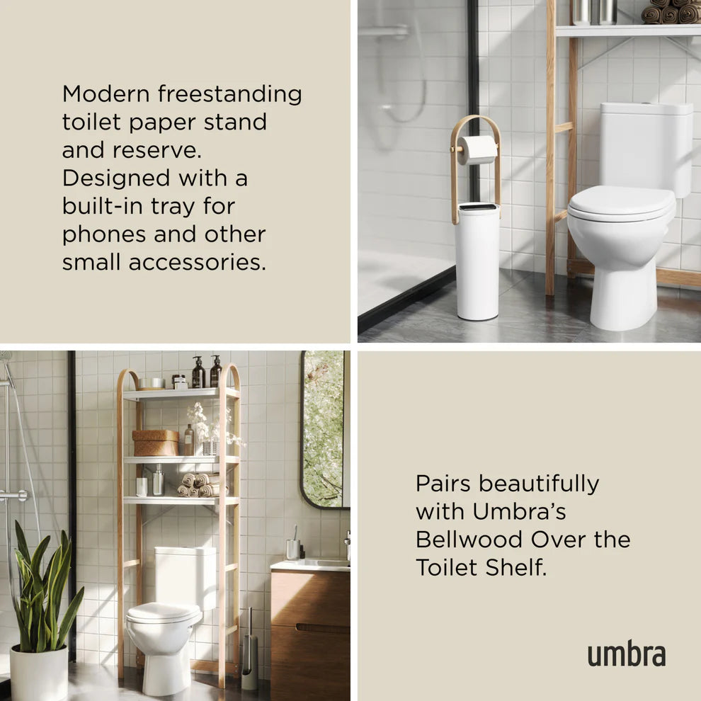 Bellwood Toilet Paper Holder with Stand - Bathroom Tissue Roll Dispenser & Storage Organizer - Perfect for Home, Office, and RV Bathrooms