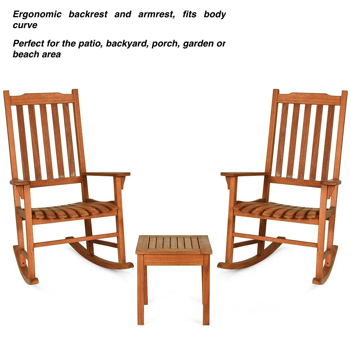 3PCS Rocking Chairs Set with Small Coffee Table - Patio Conversation Furniture, Comfortable Armrest & Backrest Glider Porch Seating for Indoor & Outdoor Use - Perfect for Backyard, Balcony, Garden, Poolside Relaxation & Social Gatherings