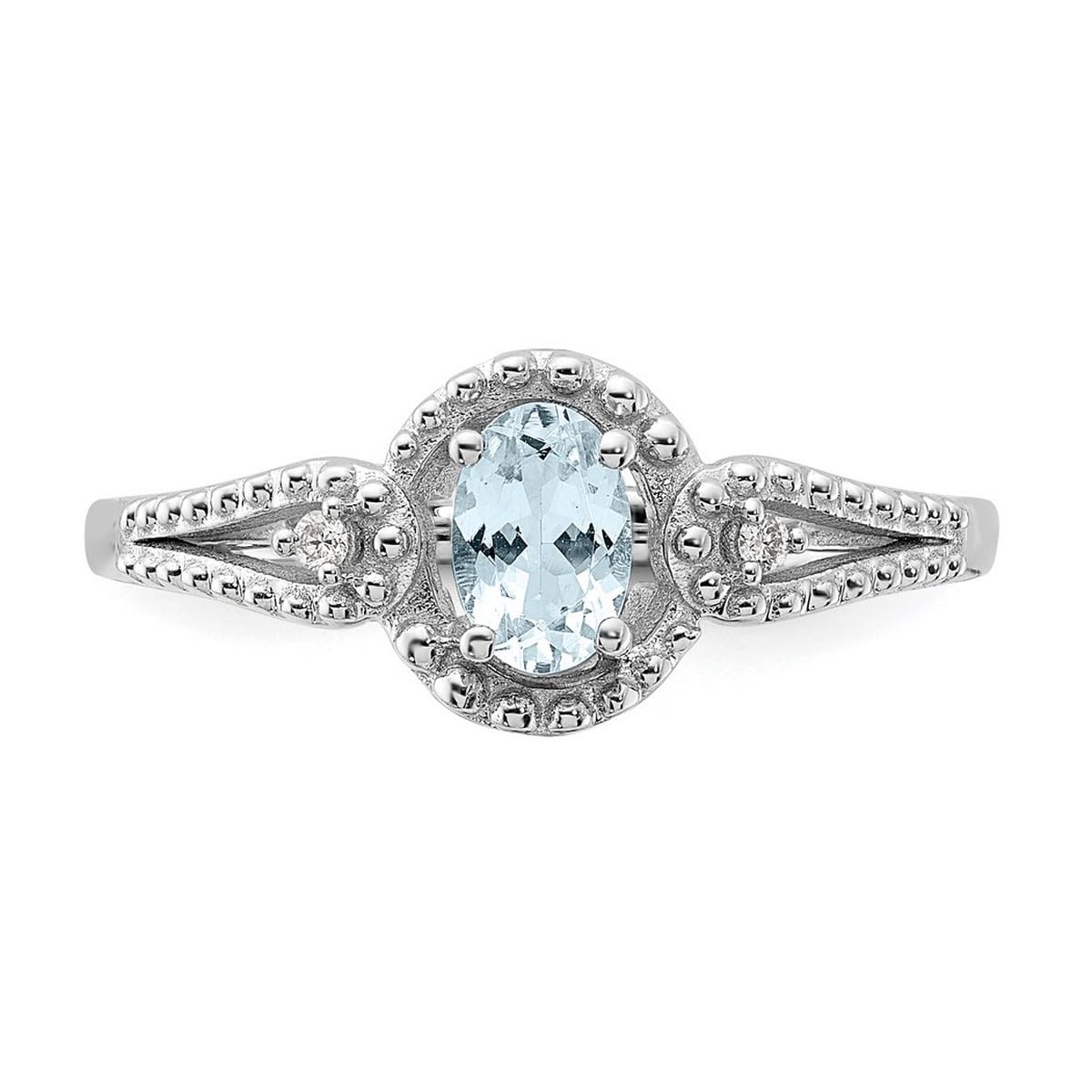 925 Sterling Silver Polished Aquamarine & Diamond Ring for Women | Elegant Wedding, Engagement & Anniversary Jewelry Gift | JewelryWeb